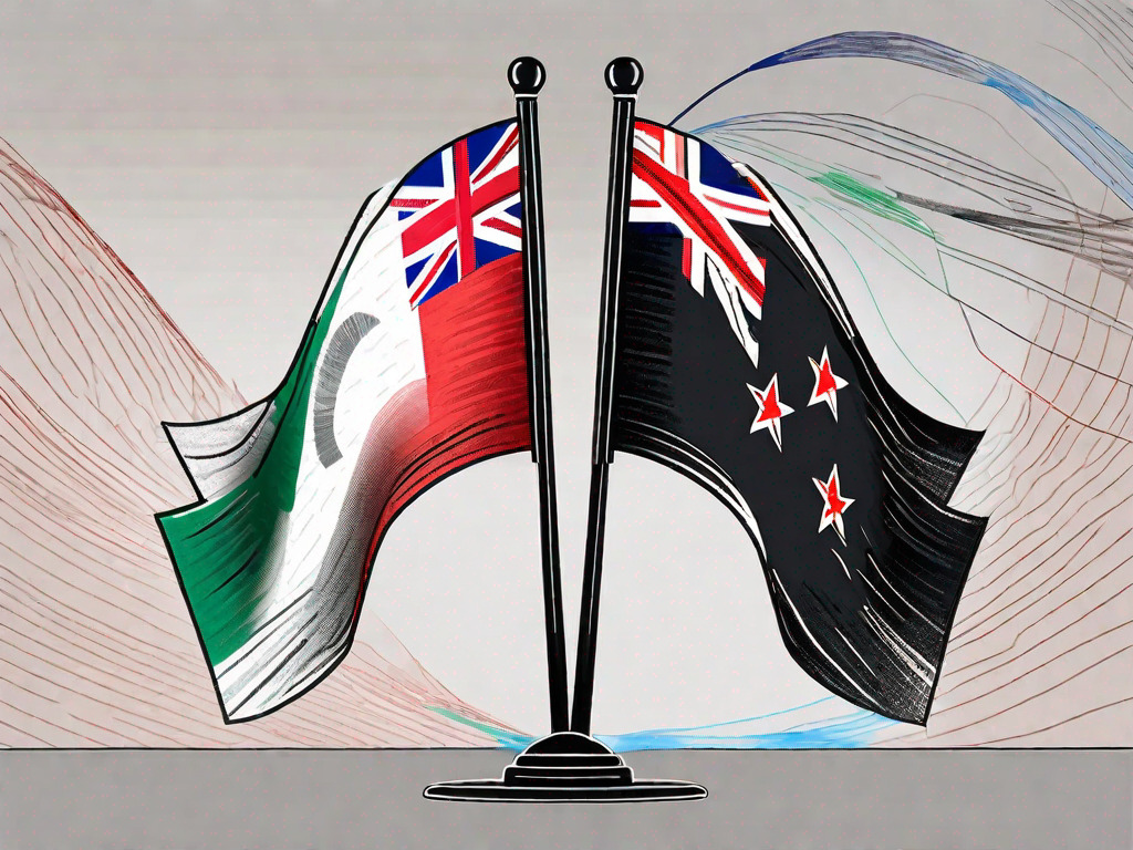 The new zealand and uae flags intertwined