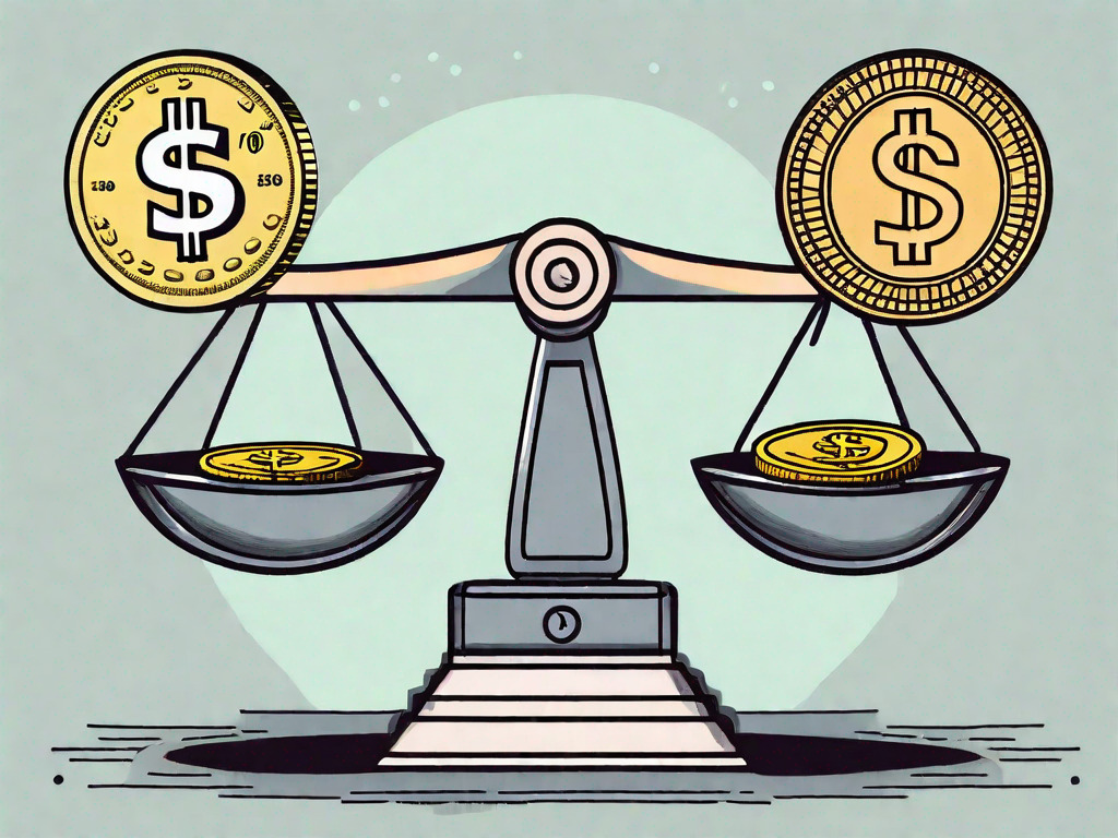 A dollar bill and a peso coin on a balance scale