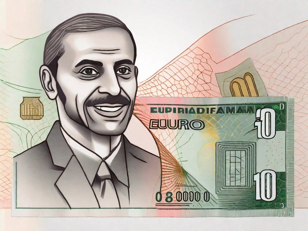 A euro banknote transforming into an aed (united arab emirates dirham) banknote