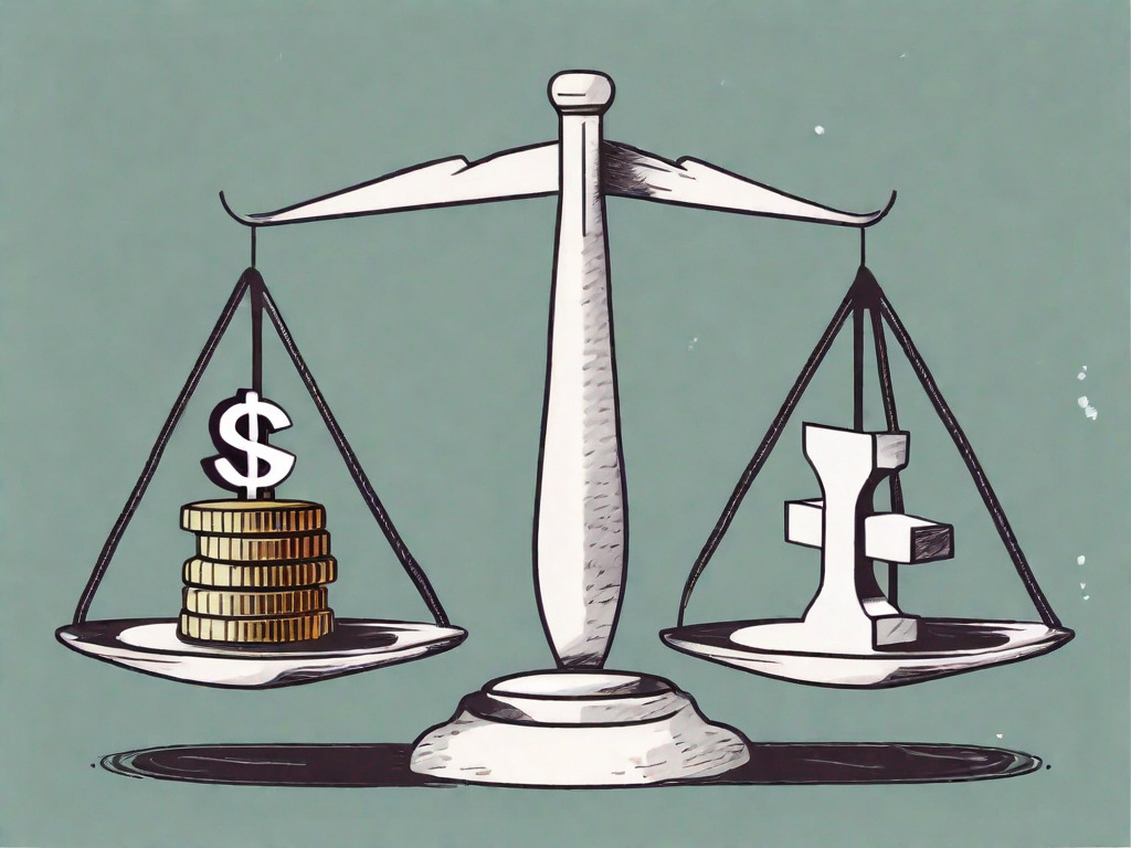 Two currencies - one represented by the british pound symbol and the other by the us dollar symbol - on a balance scale