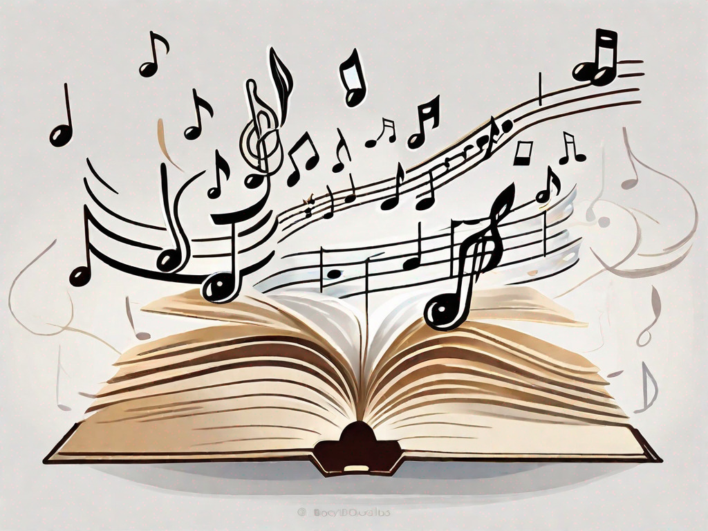 An open book with symbols of music notes