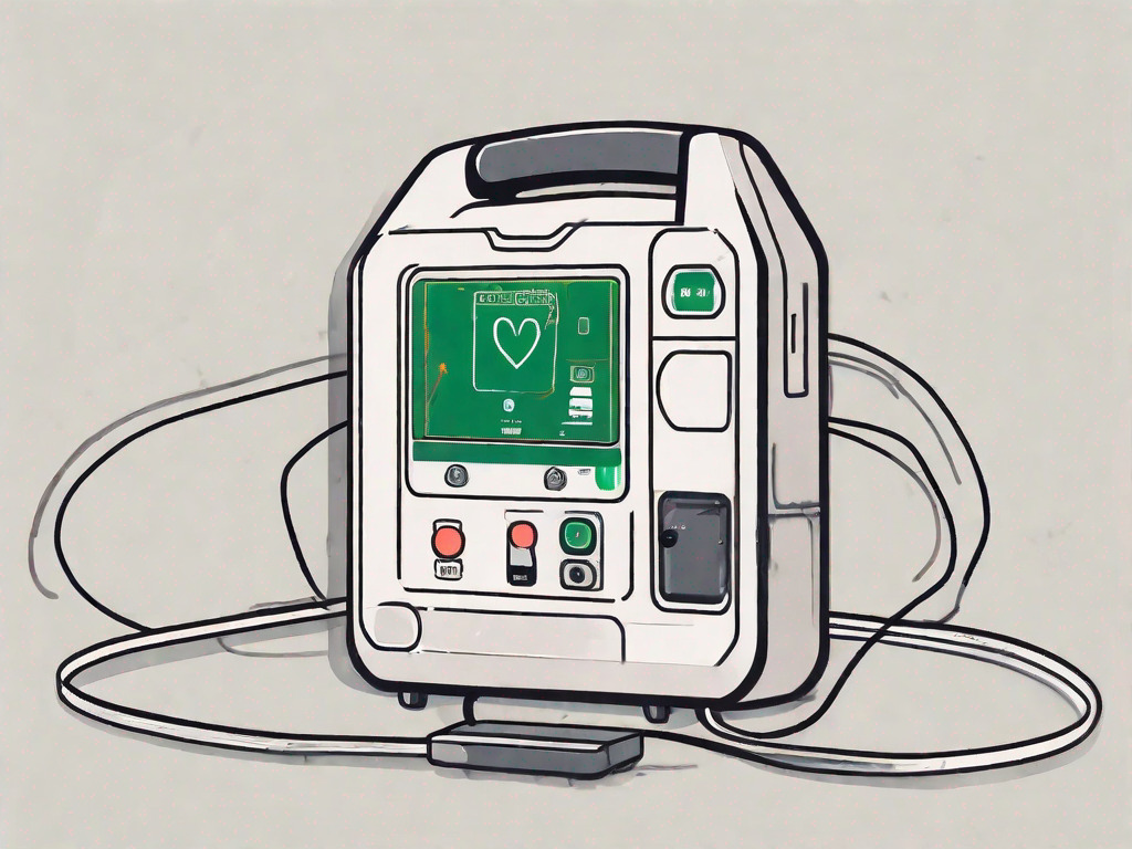 An automated external defibrillator (aed) machine with visible electrode pads and a simple