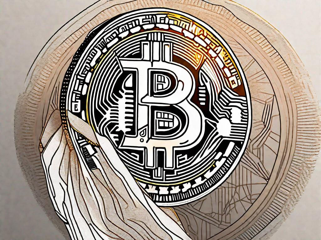 A bitcoin coin being transformed into the symbol of the united arab emirates dirham