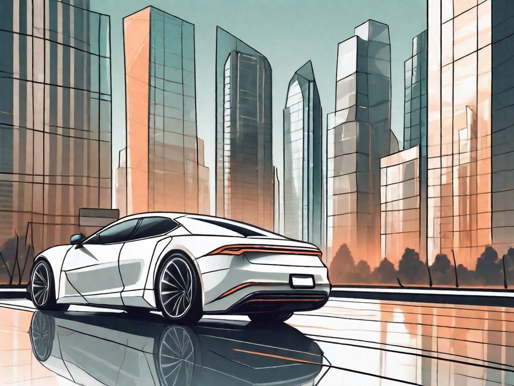 A sleek car parked in front of a beautiful cityscape