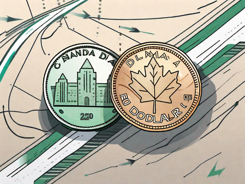 A canadian dollar bill and an emirati dirham coin