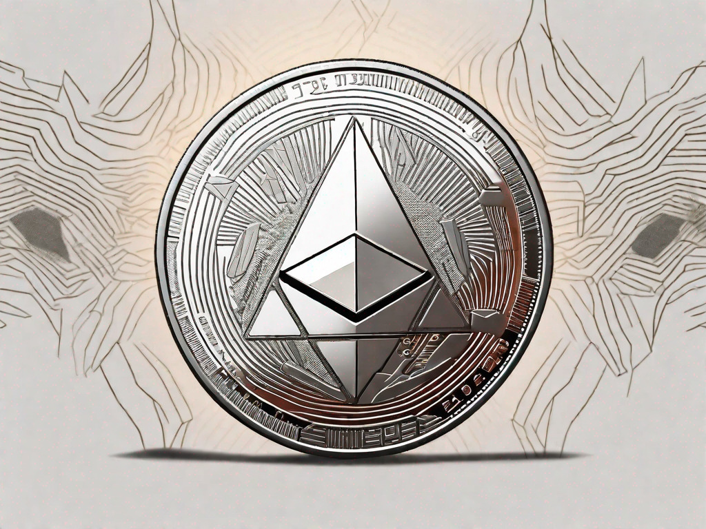 A digital ethereum coin being transformed into a physical representation of the united arab emirates dirham currency