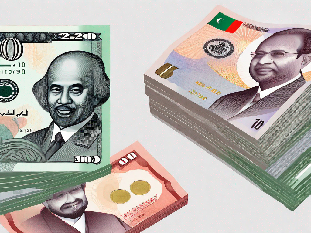 Malaysian ringgit and uae dirham banknotes with a simple