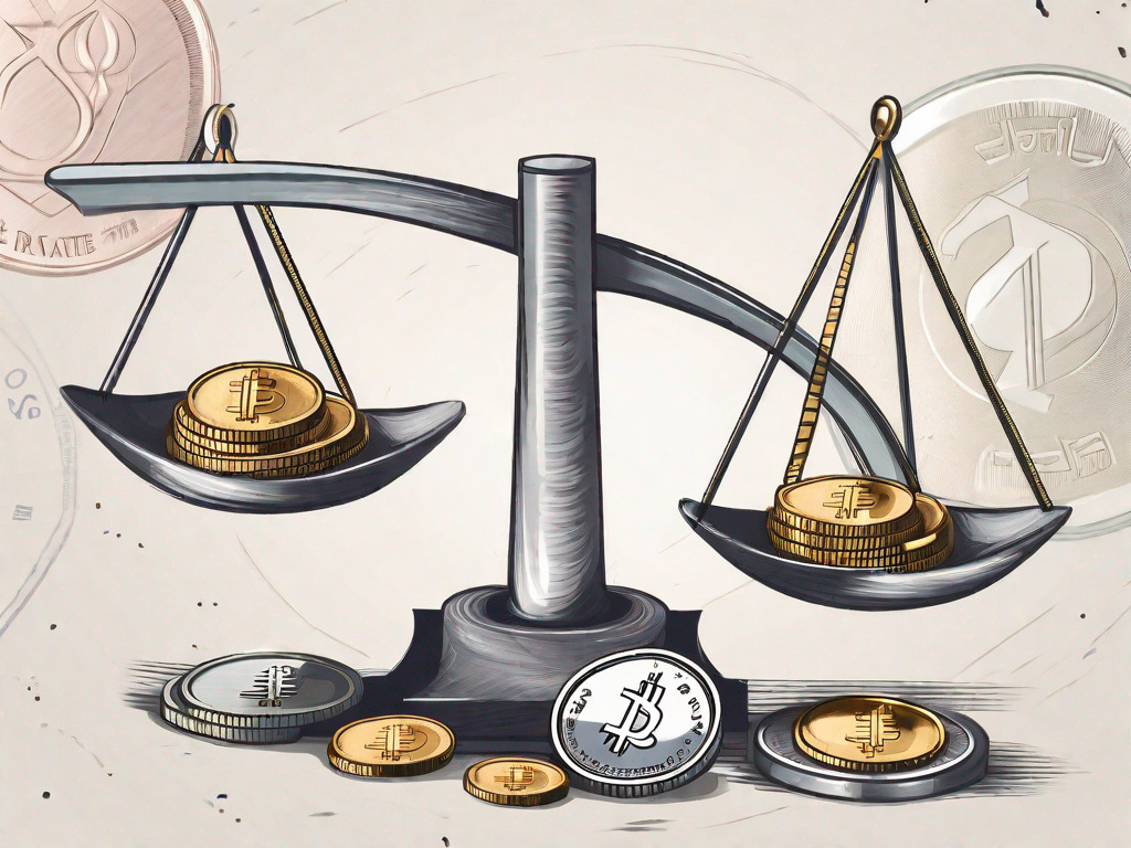 A pair of scales balancing the united arab emirates dirham and the indian rupee coins