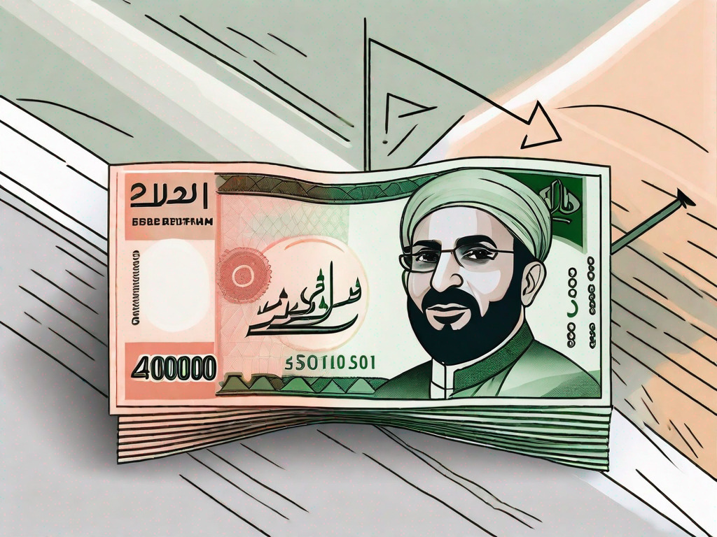 A stack of emirati dirham bills on one side and pakistani rupee bills on the other side