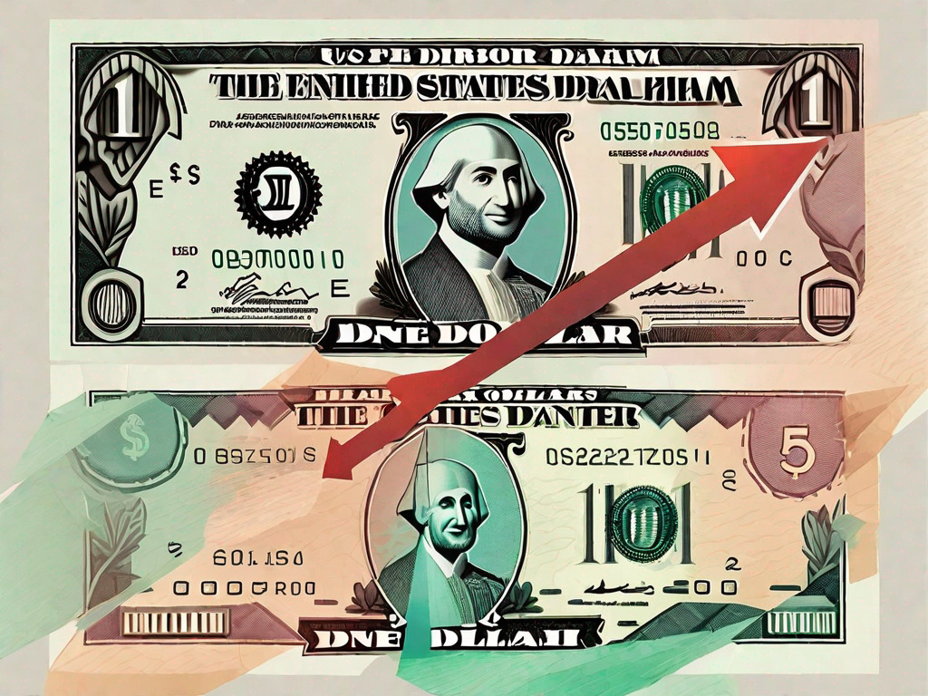 Two currencies - uae dirham and us dollar bills - with an arrow pointing from the dirham to the dollar