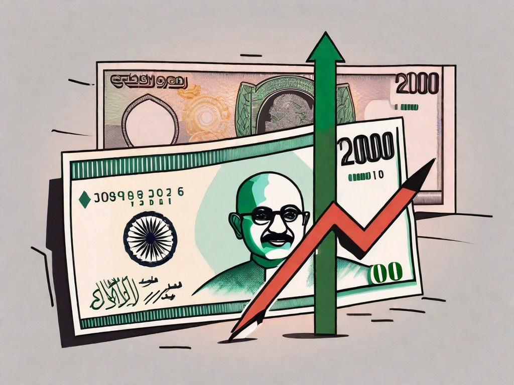 The uae dirham and indian rupee currency notes with an arrow symbolizing the exchange from aed to inr