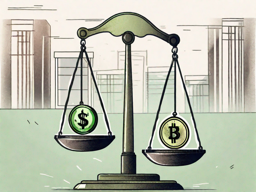 Pakistani rupees and sharaf exchange building in a balance scale