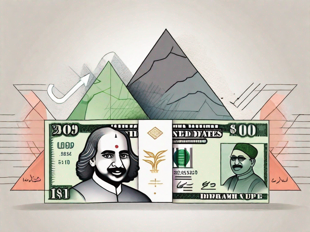 The united arab emirates dirham and indian rupee currency notes with a conversion arrow in between