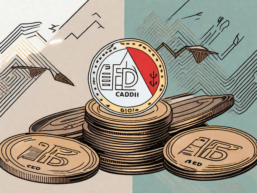 A stack of aed (united arab emirates dirham) banknotes on one side and a pile of ghanaian cedi coins on the other