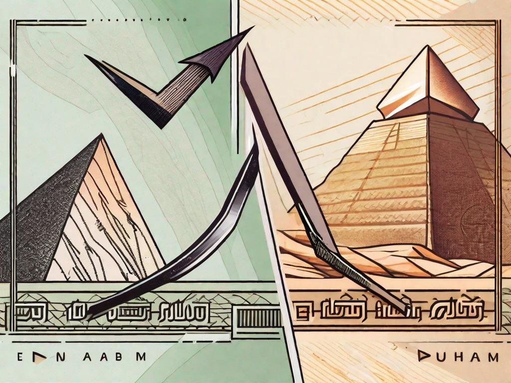 The united arab emirates dirham and the egyptian pound banknotes with a symbolic arrow or scale between them