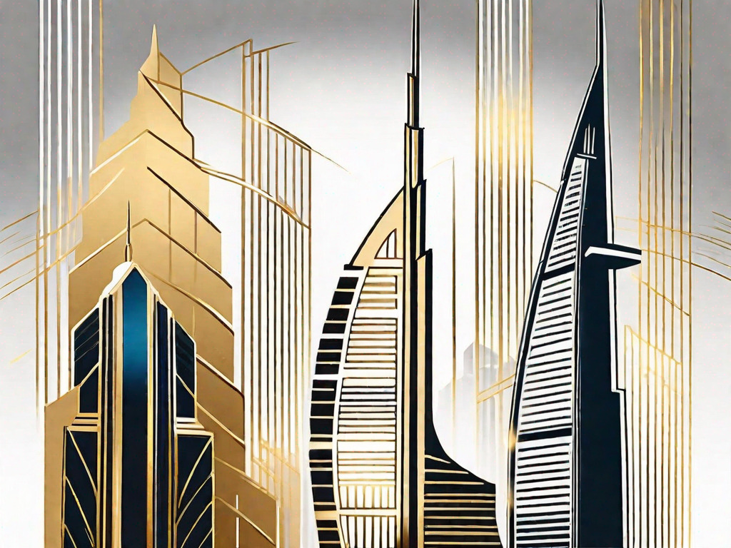 A pair of elegant gold bars against the backdrop of dubai's iconic skyline