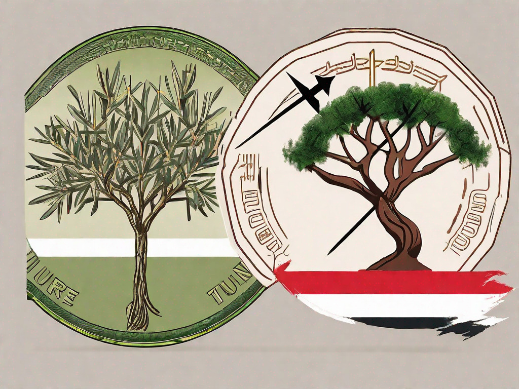 Two currencies - the tunisian dinar and the uae dirham - represented by their respective national symbols