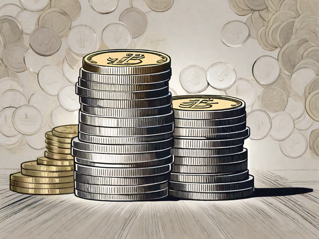 20 dirhams coins stacked next to a stack of british pound coins for comparison