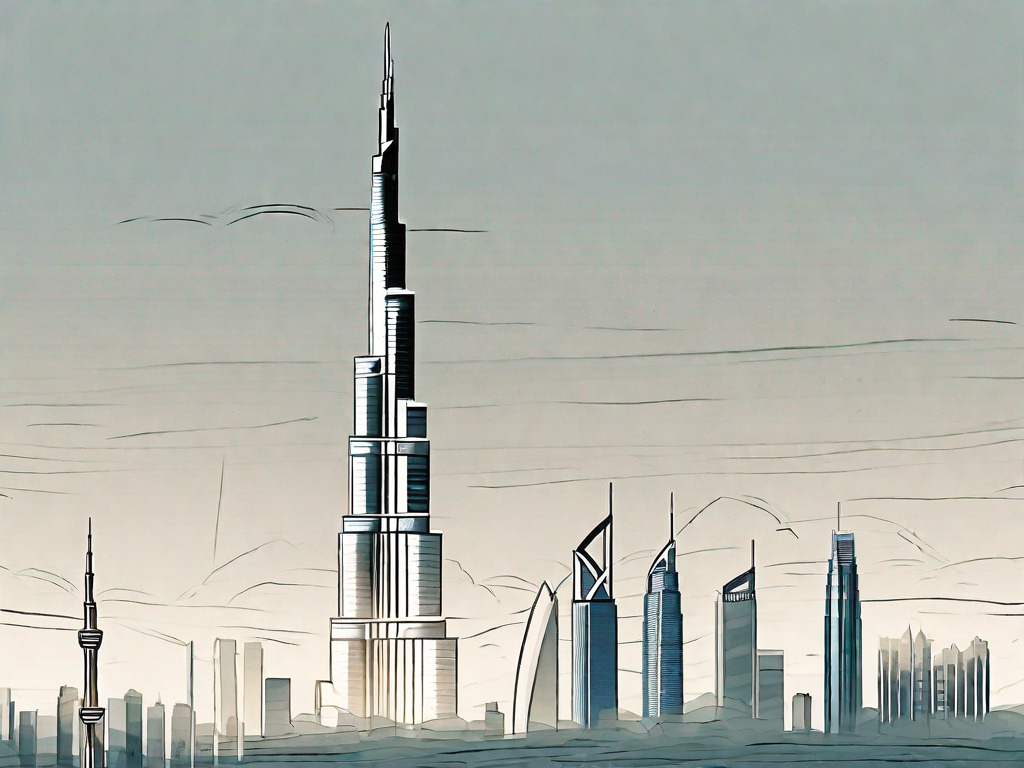 The burj khalifa towering high in the skyline with tickets floating around it