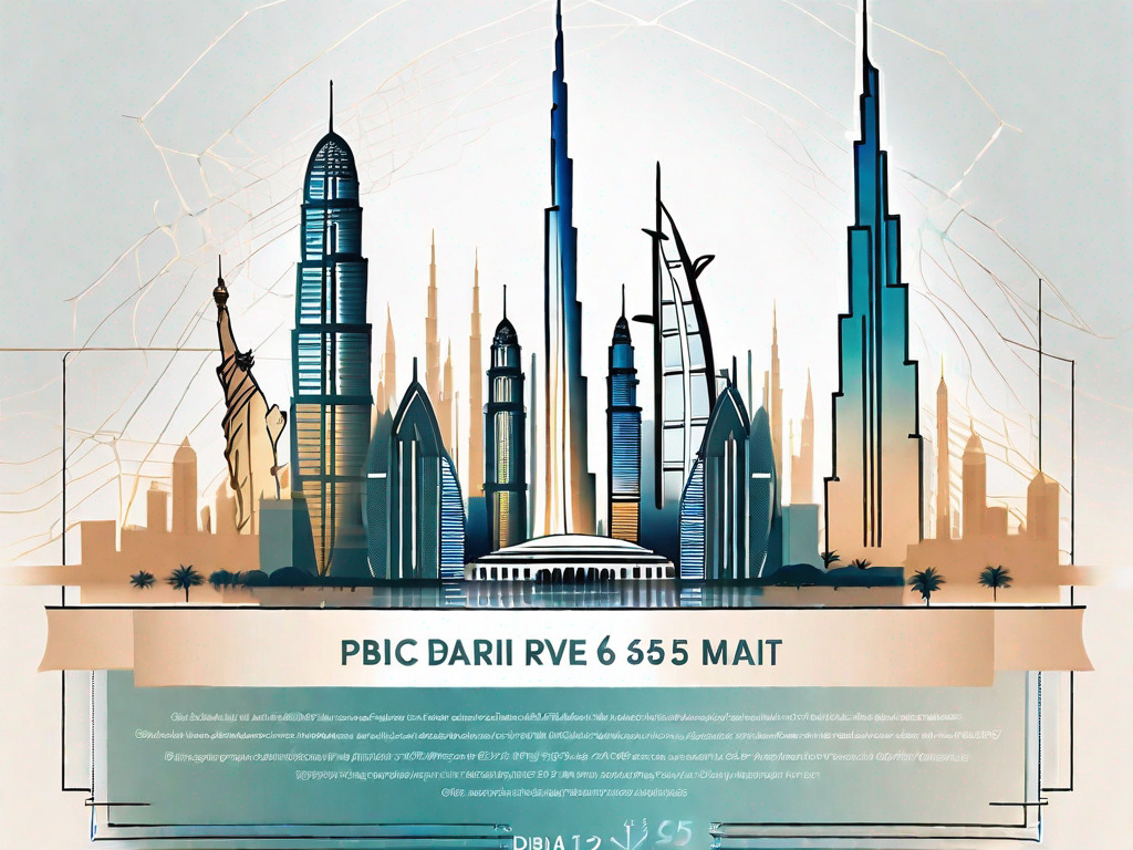 A pcr test kit with a price tag of 65 aed against the backdrop of iconic dubai landmarks like the burj khalifa and palm jumeirah