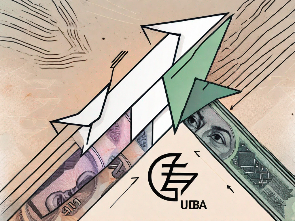 Egyptian pounds and uae dirhams banknotes with a symbolic exchange arrow in between them