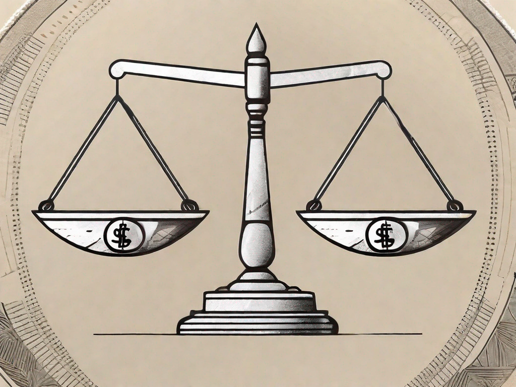 A pair of scales balancing a british pound symbol on one side and united arab emirates dirham symbol on the other