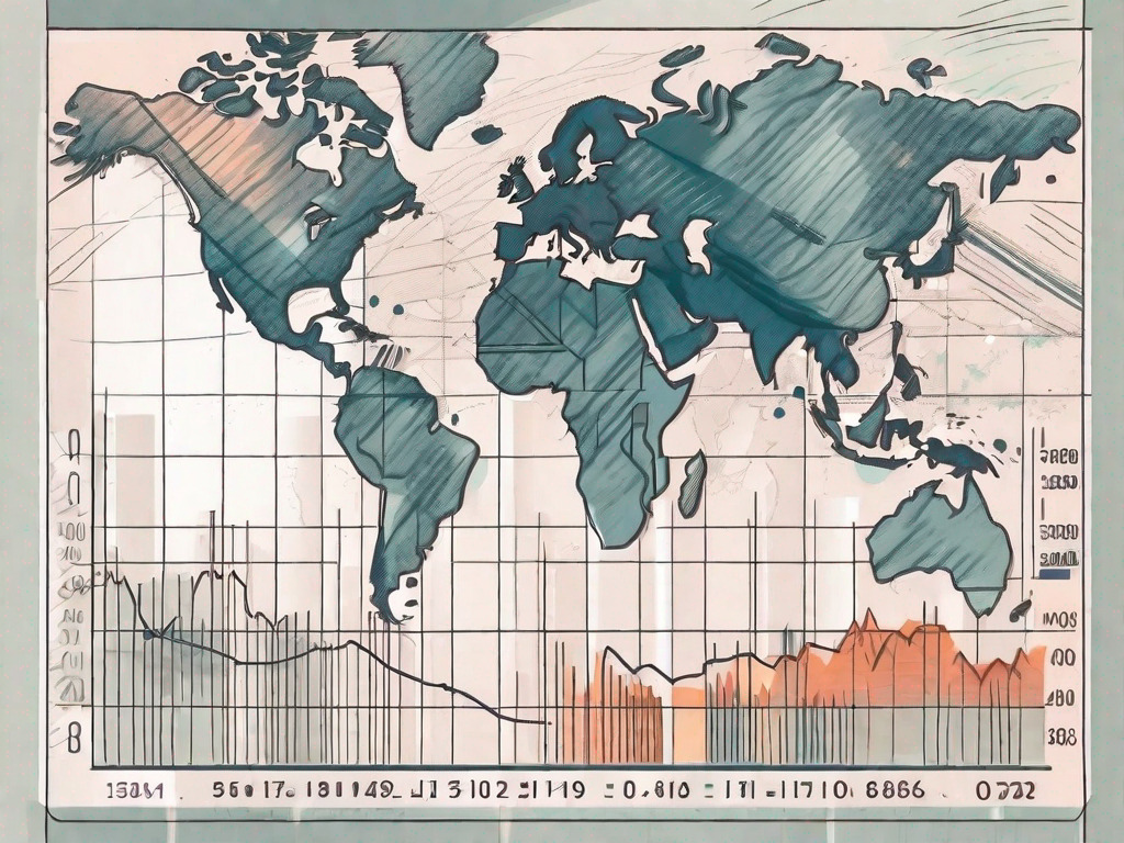 Currency notes from different countries and a digital exchange rate board