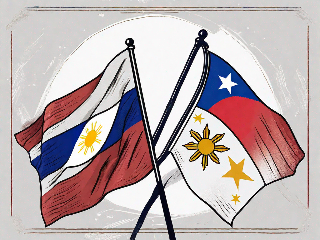 The philippine flag and the gcc flag with a symbol of currency or money in between them