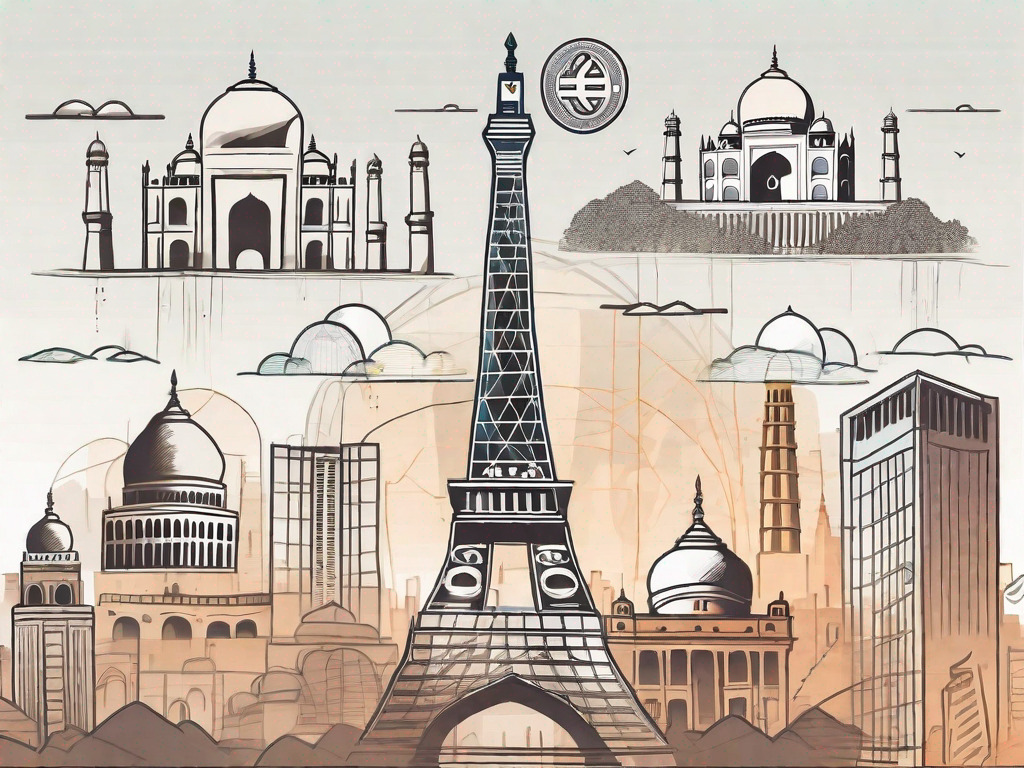 An indian cityscape with various iconic landmarks