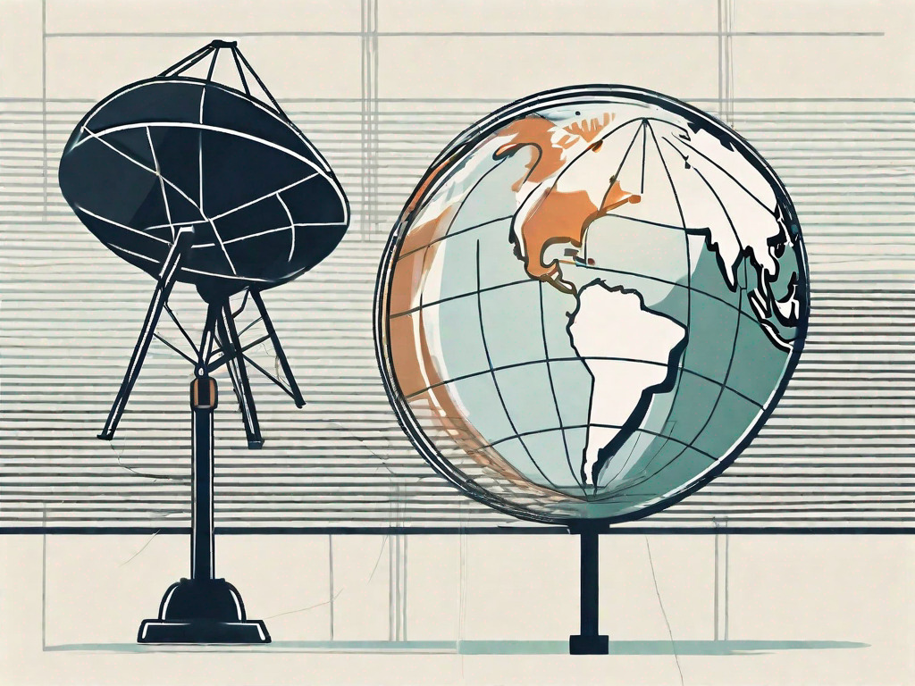 A symbolic representation of a satellite dish and a globe