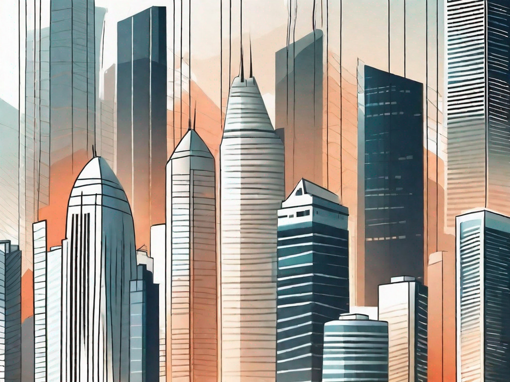 A modern cityscape with prominent skyscrapers